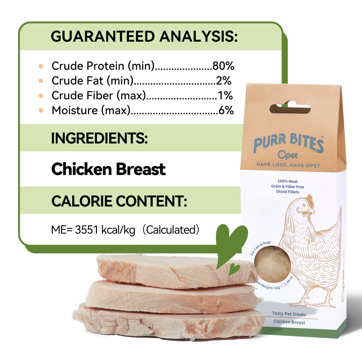 OPET Purr Bites Freeze Dried Cat Treats (Chicken Breast Fillets, 42g)